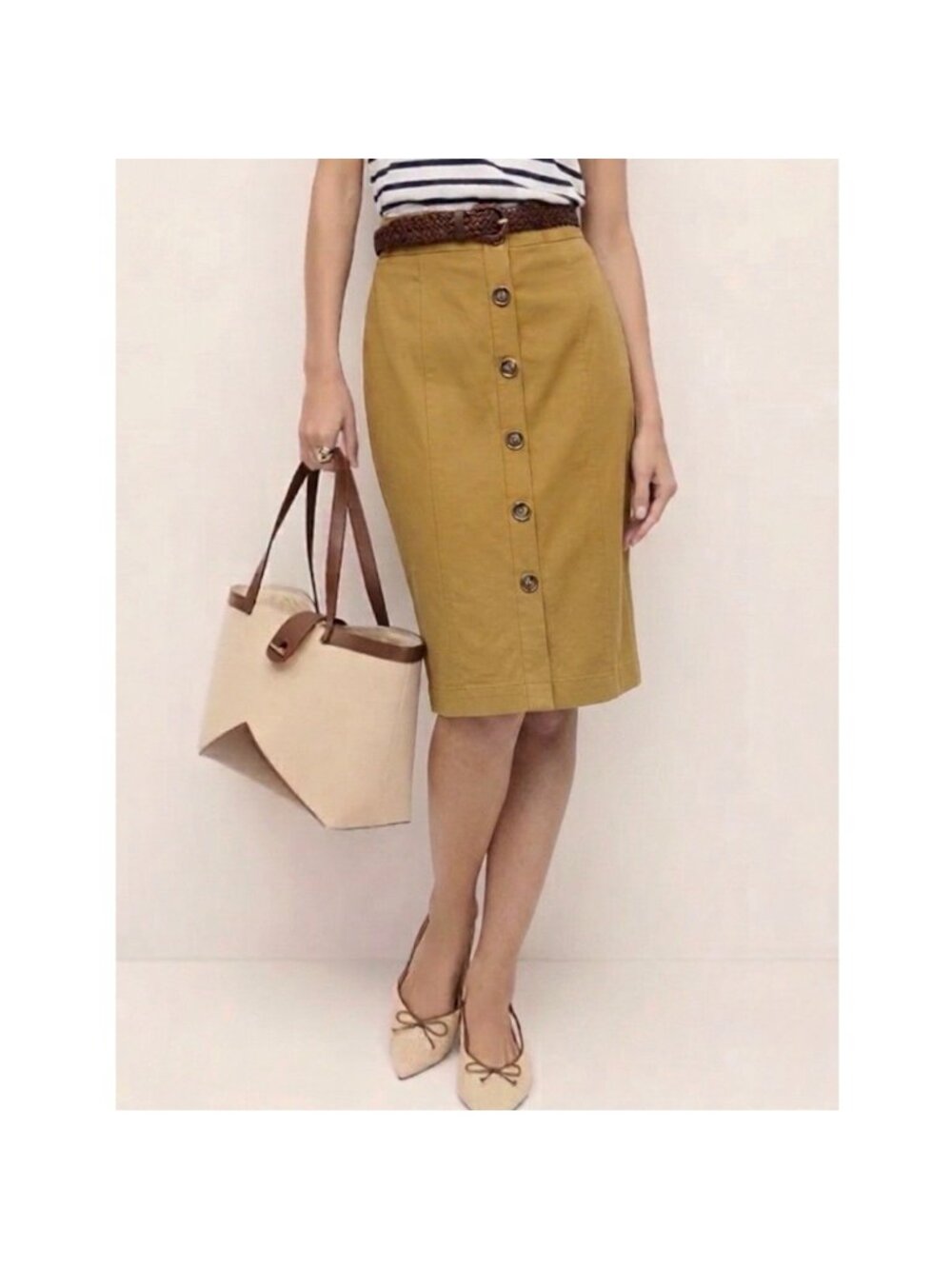WHBM Button Front Pencil Skirt Sz 6 Knee Length Stretch Preppy Classic - Picture 12 of 12